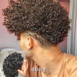 Jet Black Curly Human Hair Toupee Thin Skin African American Wig 15mm Pieces