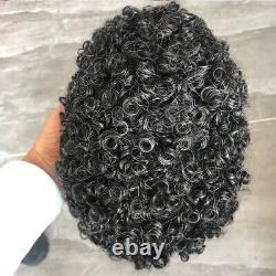 Jet Black Curly Human Hair Toupee Thin Skin African American Wig 15mm Pieces