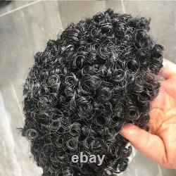 Jet Black Curly Human Hair Toupee Thin Skin African American Wig 15mm Pieces