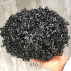 Jet Black Curly Human Hair Toupee Thin Skin African American Wig 15mm Pieces