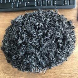 Jet Black Curly Human Hair Toupee Thin Skin African American Wig 15mm Pieces