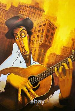 Justin Bua El Guitarista Custom FRAMED African American Art Urban Black music