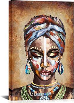 KLVOS Framed African American Canvas Wall Art Fashion Black Girl Wall Decor Colo