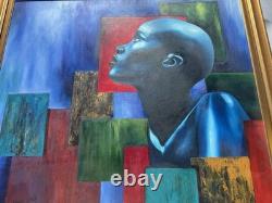 LARGE African American Black ART Original Oil Signed MARK LISS painting 39x 44
