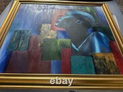 LARGE African American Black ART Original Oil Signed MARK LISS painting 39x 44