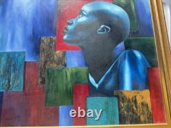 LARGE African American Black ART Original Oil Signed MARK LISS painting 39x 44