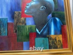 LARGE African American Black ART Original Oil Signed MARK LISS painting 39x 44