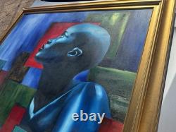 LARGE African American Black ART Original Oil Signed MARK LISS painting 39x 44