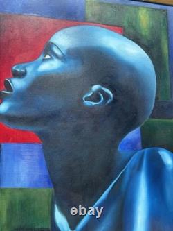 LARGE African American Black ART Original Oil Signed MARK LISS painting 39x 44