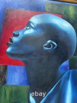 LARGE African American Black ART Original Oil Signed MARK LISS painting 39x 44
