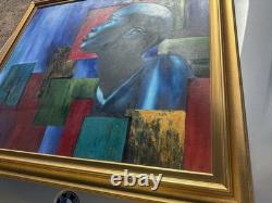 LARGE African American Black ART Original Oil Signed MARK LISS painting 39x 44
