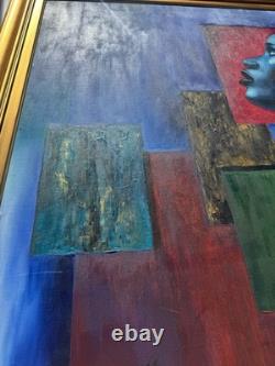 LARGE African American Black ART Original Oil Signed MARK LISS painting 39x 44