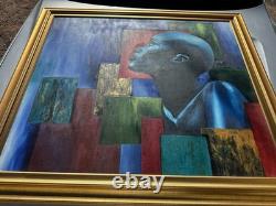 LARGE African American Black ART Original Oil Signed MARK LISS painting 39x 44