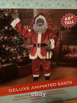 LIFE SIZE 5 ft AFRICAN AMERICAN BLACK SANTA ANIMATED STORY TELLING MUSIC NEW