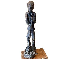 Large 1907 African American Haitian Black Man Wood Sculpture Signed