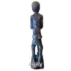 Large 1907 African American Haitian Black Man Wood Sculpture Signed