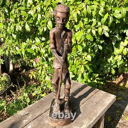 Large 1907 African American Haitian Black Man Wood Sculpture Signed