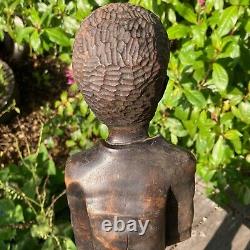 Large 1907 African American Haitian Black Man Wood Sculpture Signed