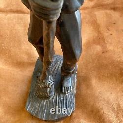 Large 1907 African American Haitian Black Man Wood Sculpture Signed