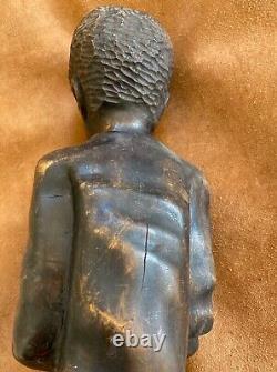 Large 1907 African American Haitian Black Man Wood Sculpture Signed