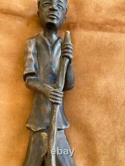 Large 1907 African American Haitian Black Man Wood Sculpture Signed