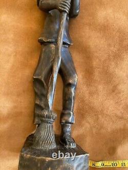 Large 1907 African American Haitian Black Man Wood Sculpture Signed