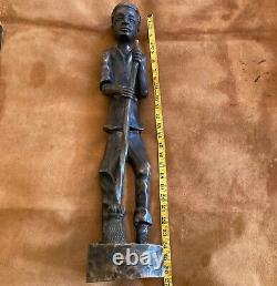 Large 1907 African American Haitian Black Man Wood Sculpture Signed