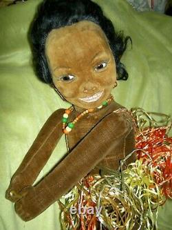 Large 27, labeled, Norah Wellings Black Islander Boudoir bed doll glass eyes