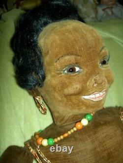 Large 27, labeled, Norah Wellings Black Islander Boudoir bed doll glass eyes