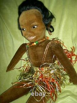 Large 27, labeled, Norah Wellings Black Islander Boudoir bed doll glass eyes