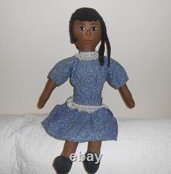 Large African American Artist Black Cloth Doll Stitched Face/Facial Features 24
