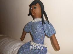 Large African American Artist Black Cloth Doll Stitched Face/Facial Features 24