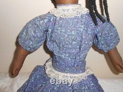 Large African American Artist Black Cloth Doll Stitched Face/Facial Features 24