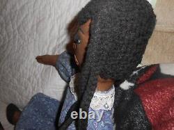 Large African American Artist Black Cloth Doll Stitched Face/Facial Features 24