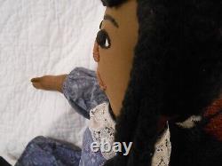 Large African American Artist Black Cloth Doll Stitched Face/Facial Features 24