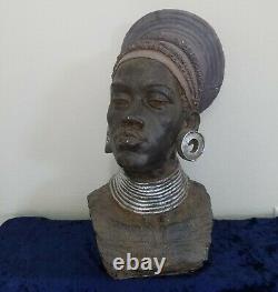 Large African American Head Bust Lady Statue Sculpture Beautiful Artwork