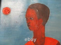 Large Black Americana Painting African American Portrait MID Century Modernism