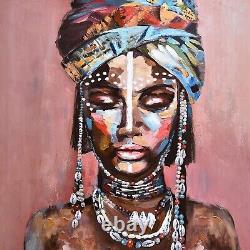 Large Canvas Prints Wall Art, African American Black Girl Oil Paintings, 3D H