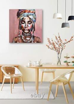 Large Canvas Prints Wall Art, African American Black Girl Oil Paintings, 3D H