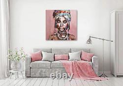 Large Canvas Prints Wall Art, African American Black Girl Oil Paintings, 3D H