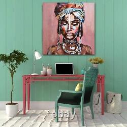 Large Canvas Prints Wall Art, African American Black Girl Oil Paintings, 3D H