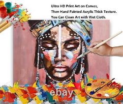 Large Canvas Prints Wall Art, African American Black Girl Oil Paintings, 3D H