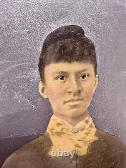 Large Painted Tintype of African American Woman Folk Art Black Americana Antique