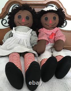 Large Vintage African American Ethnic Black Raggedy Ann Andy Dolls 36 Pair Rare