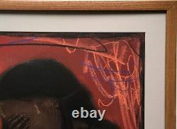 Lg Modernist Expressionist African American Oil Pastel Painting Sad Black Woman