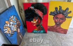 Lot of Three Black African American Wall Decor Painting Print Ethnic Large 24X36