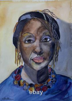 MBollen African American Black Woman Watercolor Painting Original Free Shipping