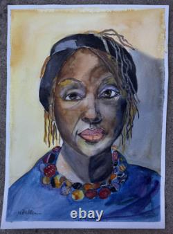 MBollen African American Black Woman Watercolor Painting Original Free Shipping