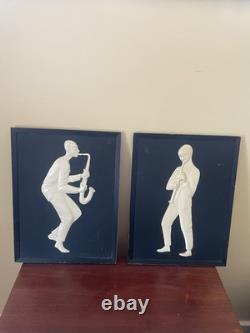 MCM Jazz Art African American Black & White Molded Pictures Mid Century Decor