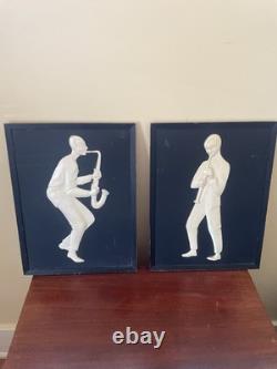 MCM Jazz Art African American Black & White Molded Pictures Mid Century Decor